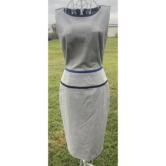Antonio Melani Navy Blue Gray Stretch Sheath Dress 2 Excellent Business Casual - Picture 1 of 7